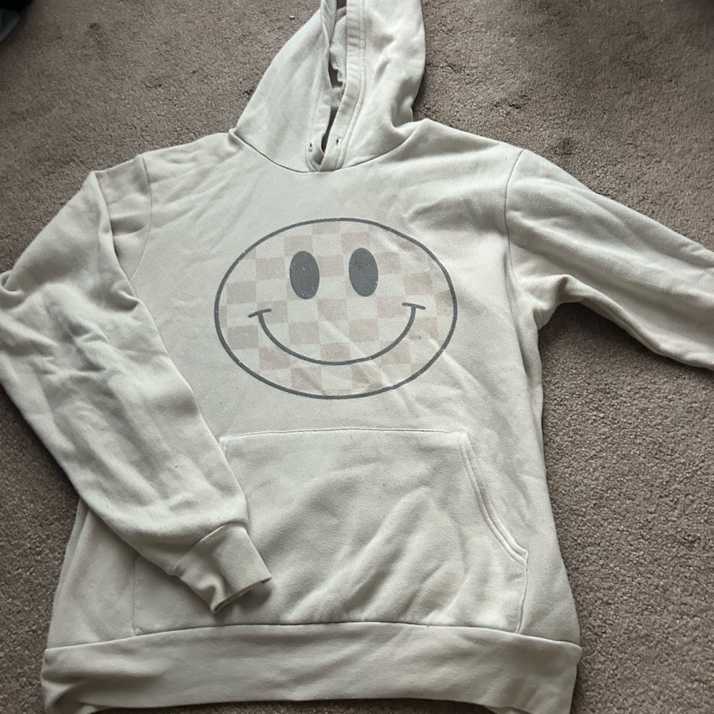 Smiley Face Cream Hoodie - Picture 3 of 5